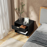 HOMCOM Elegant Bedside Table, with Drawer and Shelf - Black/Gold Tone