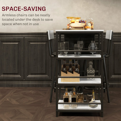 HOMCOM Three-Piece Kitchen Dining Set, with Shelves - Grey/Black