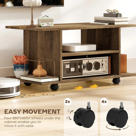 HOMCOM Modern TV Cabinet Stand Storage Shelves Table Mobile Bedroom Furniture Bookshelf Bookcase Walnut