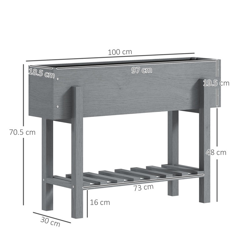 Outsunny Wooden Two-Tier Raised Planter - Grey