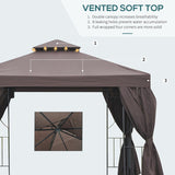 Outsunny 3 x 3 m Garden Gazebo Double Roof Marquee Patio Wedding Party Tent Canopy Shelter with Sidewalls, (Brown)