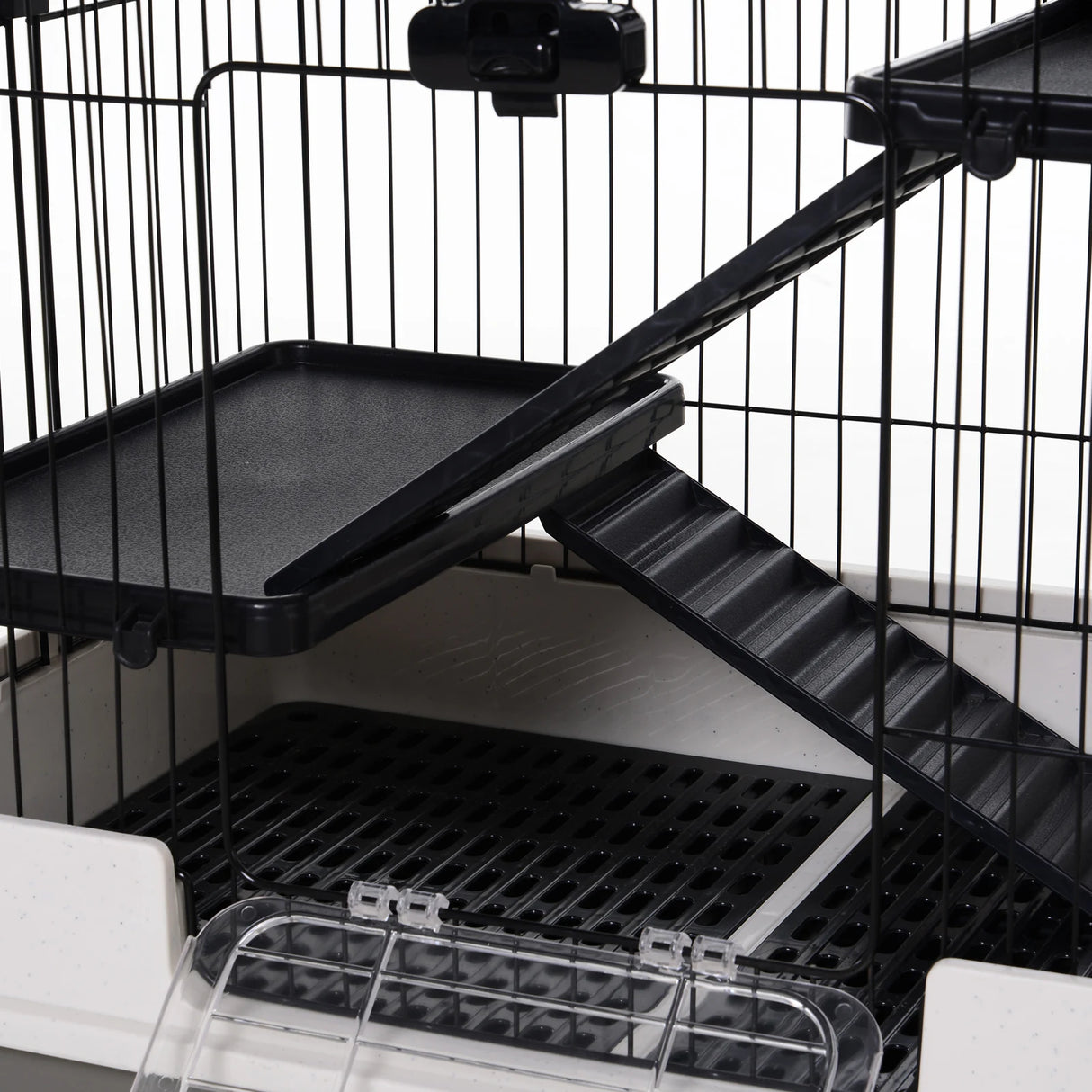 PawHut Four-Tier Small Animal Cage, for Bunnies, Ferrets, Chinchillas w/ Wheels, Tray - Black