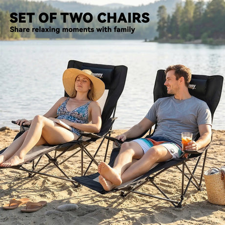 Outsunny Camping Chair Reclining Portable Camp Chair with Detachable Footrest Cup Holder Black