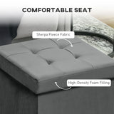 HOMCOM Foldable Velvet-Feel Storage Ottoman - Grey