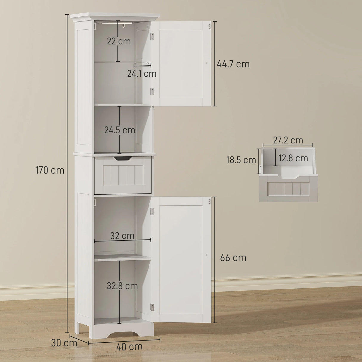 HOMCOM Slim Bathroom Storage Cabinet, with Sensor Lights - White