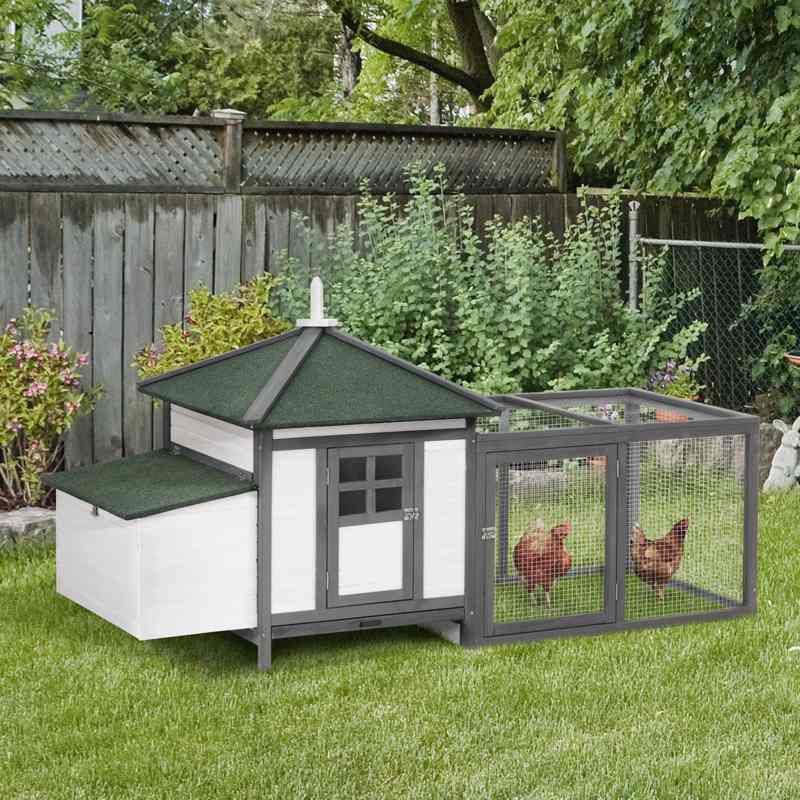 PawHut Chicken Coop Small Animal Pet Cage w/ Nesting Box Outdoor Run Wooden