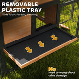 PawHut Wooden Rabbit Hutch Outdoor with Steel Run, Wooden Guinea Pig Cage with Removable Plastic Tray, Asphalt Roof, Ramp