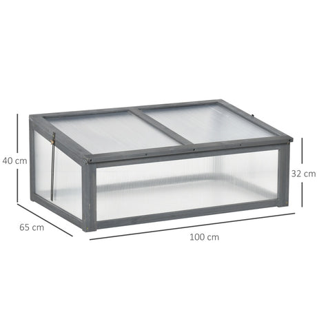 Outsunny Wooden Cold Frame, Small Polycarbonate Greenhouse for Plants with Openable & Tilted Top Cover, Grey, 100 x 65 x 40cm