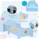 ZONEKIZ Space Themed Toddler Bed, Kids Bedroom Furniture, with Safety Rails - Blue