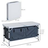 Outsunny 4ft Folding Camping Cupboard Kitchen, Height Adjustable Aluminium Camping Table with Storage, Lightweight Picnic Table for Outdoor Garden BBQ Party