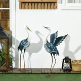 Outsunny Heron Garden Statues, Standing Garden Ornament, Metal Garden Gift with Stakes, Blue & White