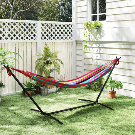 Outsunny 298 x 117cm Hammock with Stand Camping Hammock with Portable Carrying Bag, Adjustable Height, 120kg Load Capacity, Multicolour