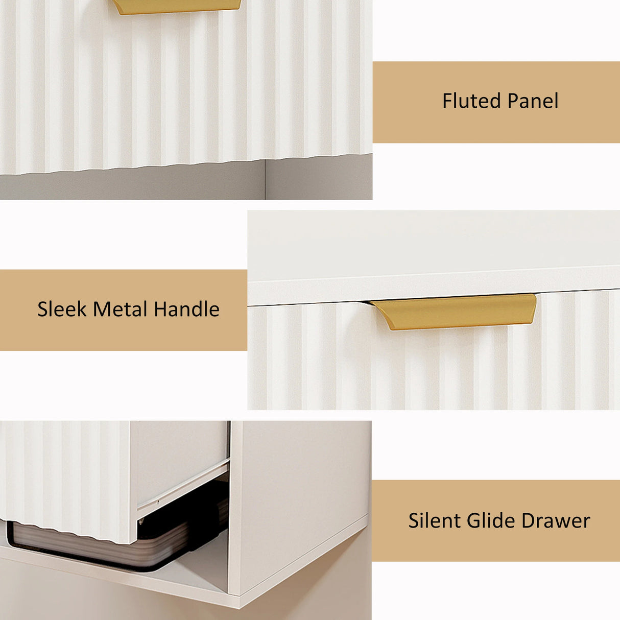 HOMCOM Floating Nightstands Set of 2, Modern Wall Mounted Bedside Tables with Fluted Drawer and Open Shelf for Bedroom, White