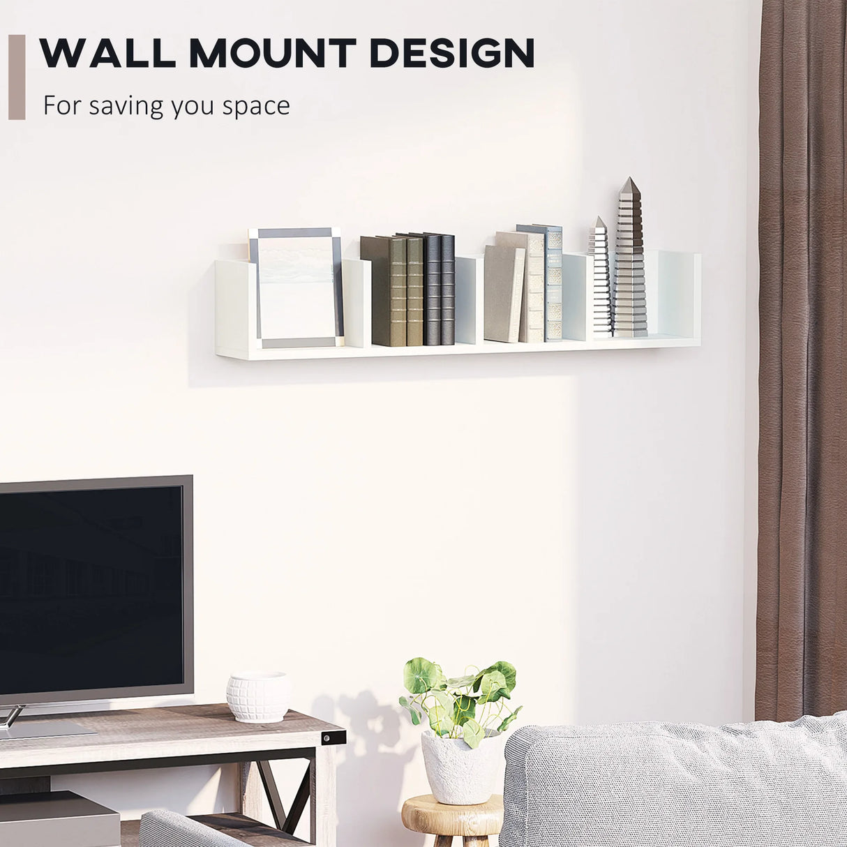HOMCOM Wall Mount 84 CD / 56 DVD/Blu-ray/ Media Storage Rack 4 Cubes, Wooden Shelf Organiser Unit Bookcase Display, Set of 2, White