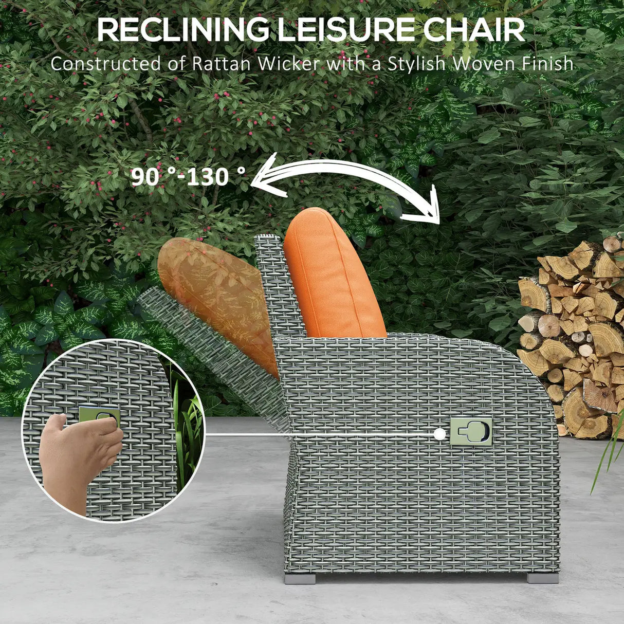 Outsunny Six-piece Outdoor Rattan Dining Set, Outdoor Sofa Set with Reclining Armchairs and Mental Frame, Orange