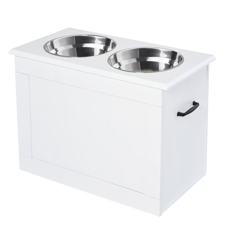 PawHut Raised Dog Bowls, with Storage, Two Stainless Steel Bowls, Elevated Base - White