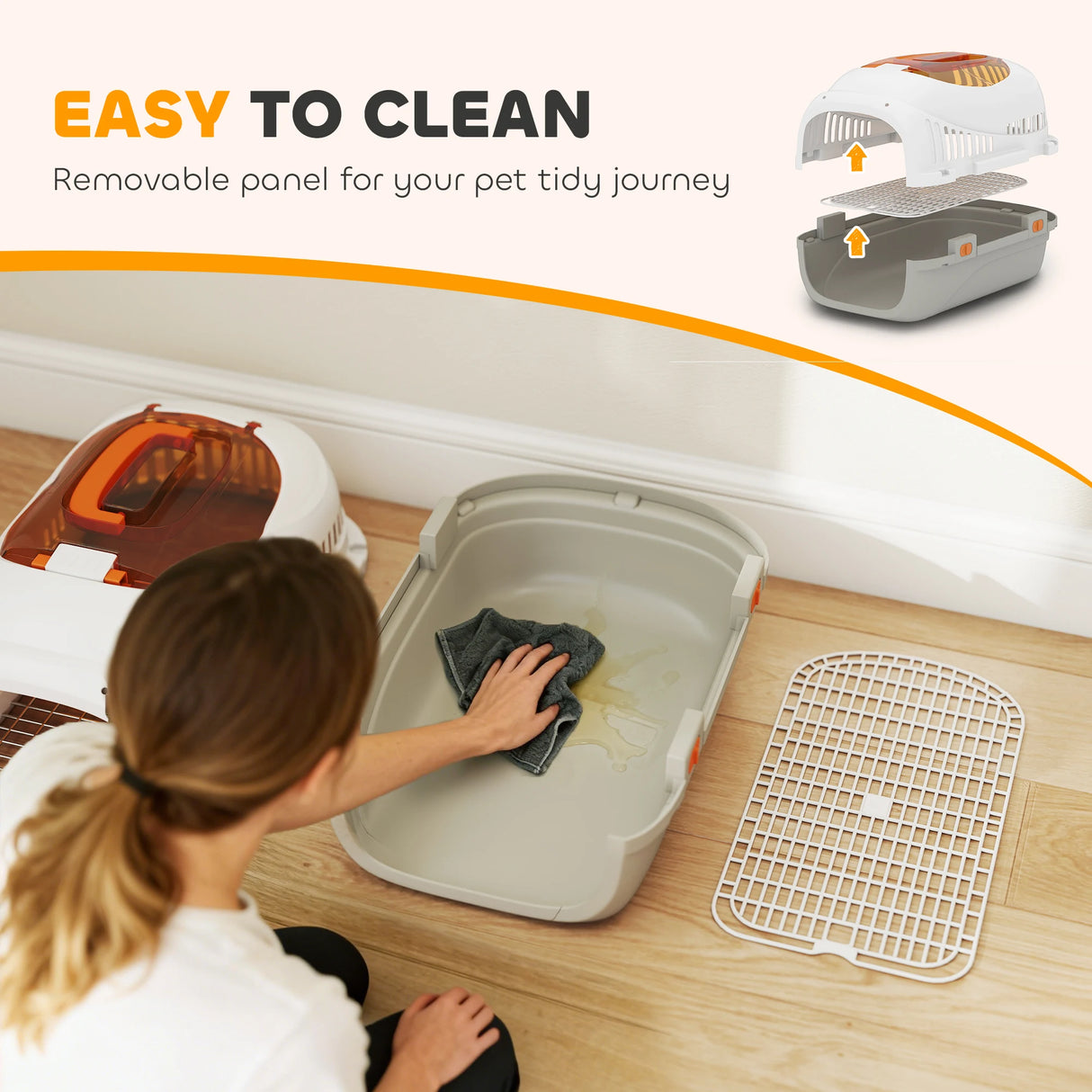 PawHut Plastic Pet Carrier Hard Shell Dog Cat Carrier Max 4 KG Steel Door Feed Bowl Secure Lock 49 x 32 x 31 cm
