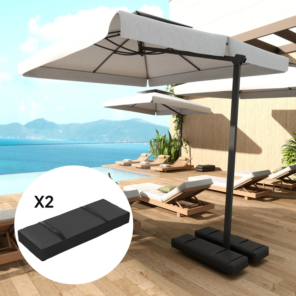 Outsunny Parasol Weights Set of 2, Parasol Base Weights Bags, 25kg Fillable Sandbag Weights with Handles, Cantilever Umbrella Base Weights, Black