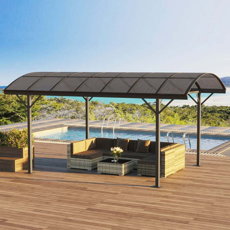 Outsunny 5 x 3(m) Hardtop Gazebo Aluminium Pavilion Carport Garden Shelter Pergola with Polycarbonate Roof, Brown