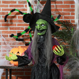 HOMCOM 180 cm Life Size Halloween Animated Standing Witch, Spooky Witch with Glowing LED Eyes,  Battery Operated
