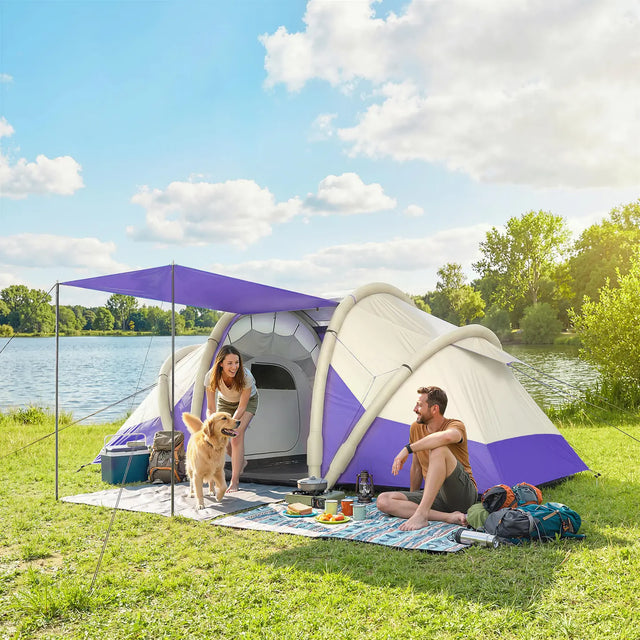 Outsunny Inflatable Tent 2 Bedroom 3000mm Waterproof Windproof Air Tent with Carry Bag for 4 Person