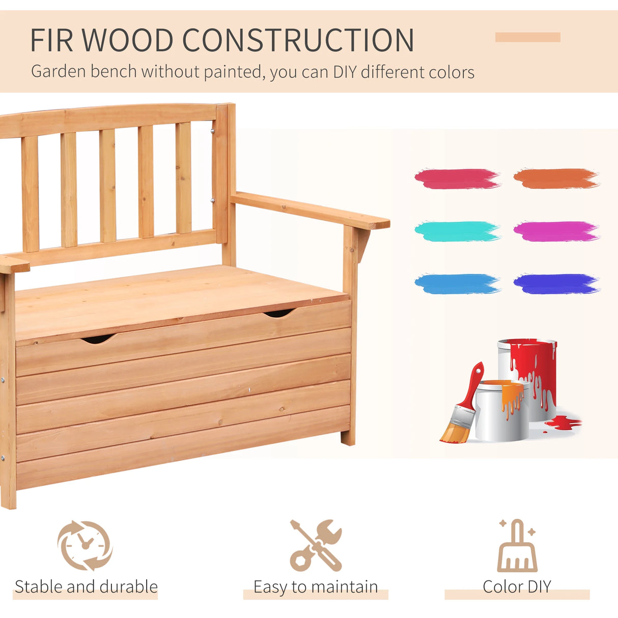 Outsunny Two-Seater Garden Storage Bench - Natural