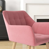 Set of 2 Accent Chair, Arm Chair with Slanted Back, Thick Padding and Rubber Wooden Legs for Living Room, Pink