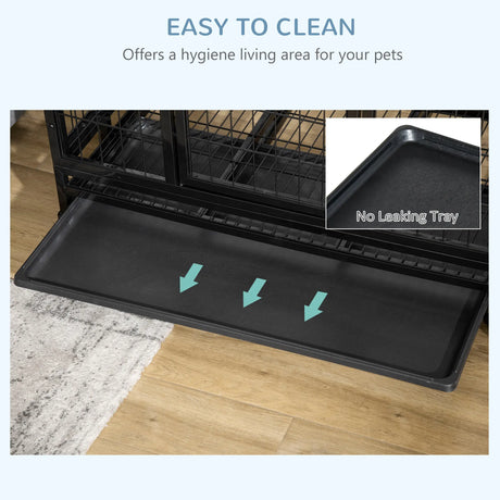 PawHut 36" Heavy Duty Metal Dog Crate Pet Cage with Tray Wheeled Dog Kennel - Black (Medium)