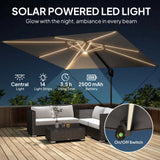 Outsunny 3 x 3 m Garden Cantilever Parasol w/ Light, Cover, UPF50+ Patio Umbrella w/ Wind Protection, 360 Rotation, Dark Grey