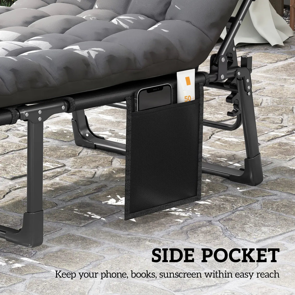 Outsunny Folding Sun Loungers for Garden Set of 2, 5-Position Oversized Camping Bed Recliner with Cushions, Dark Grey