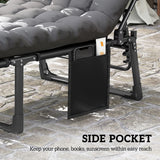 Outsunny Folding Sun Loungers for Garden Set of 2, 5-Position Oversized Camping Bed Recliner with Cushions, Dark Grey
