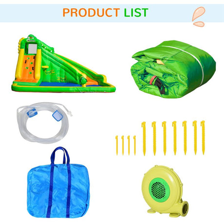 Outsunny 5 in 1 Kids Bouncy Castle Large Crocodile Style Inflatable House Slide Basket Water Pool Gun Climbing Wall with Blower Carrybag for Kids Age 3-8, 3.85 x 2.85 x 2.25m