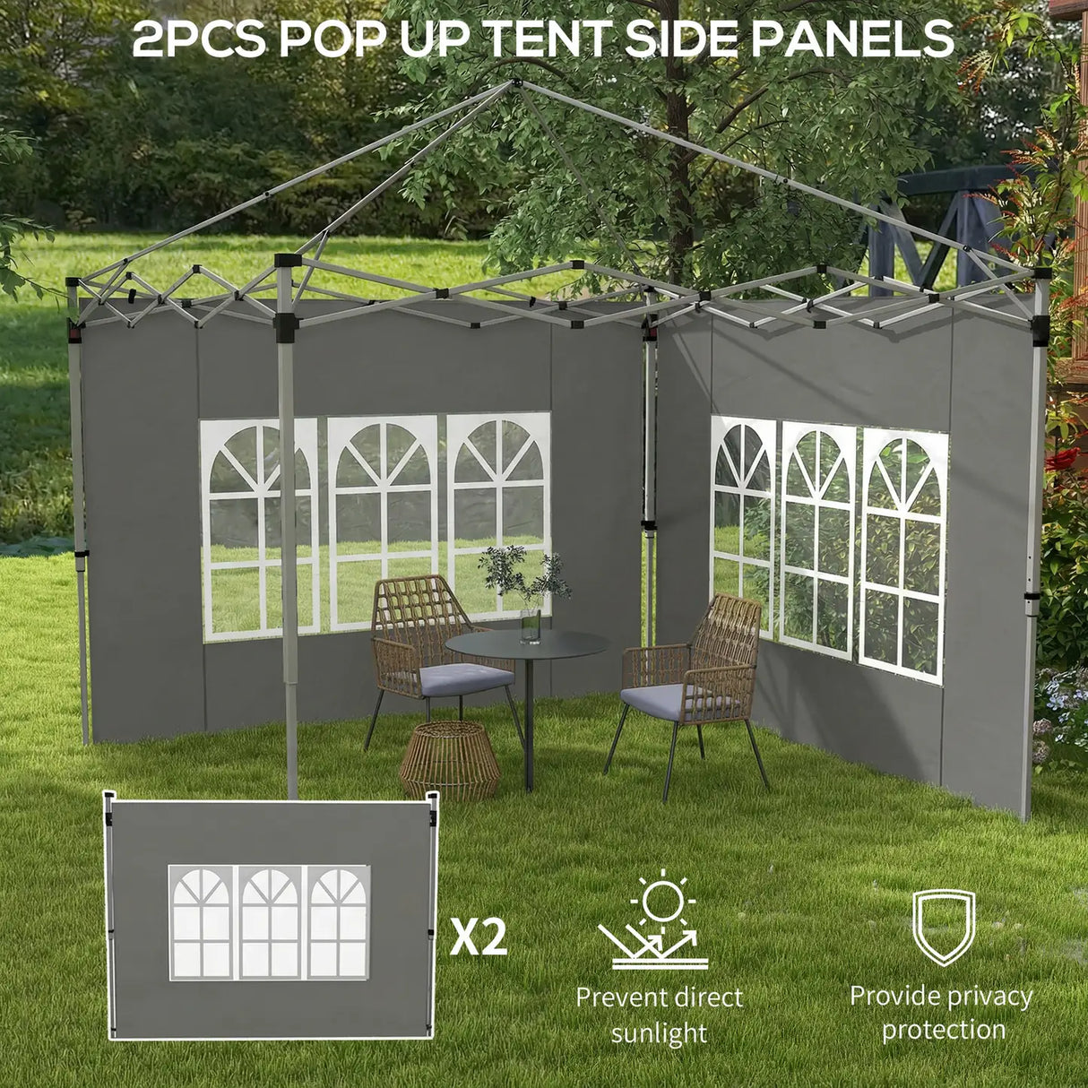 Outsunny Gazebo Side Panels, Sides Replacement with Window for 3x3(m) or 3x4m Pop Up Gazebo, 2 Pack, Dark Grey
