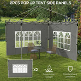 Outsunny Gazebo Side Panels, Sides Replacement with Window for 3x3(m) or 3x4m Pop Up Gazebo, 2 Pack, Dark Grey