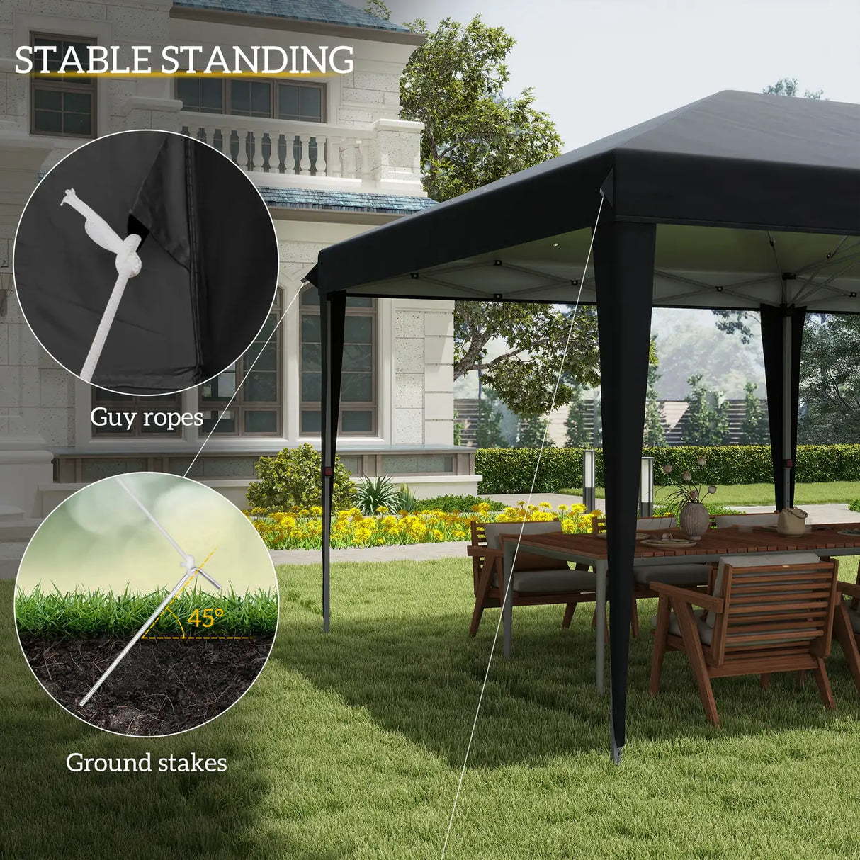 Outsunny Pop Up Gazebo 3 x 6m, Foldable Canopy Tent, Height Adjustable Wedding Awning Canopy w/ Carrying Bag, Black