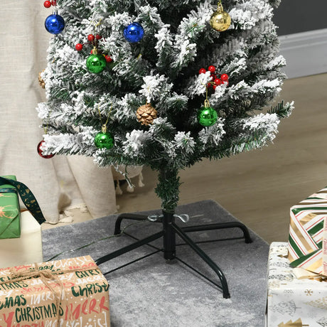 HOMCOM 6' Artificial Prelit Christmas Trees Holiday Dcor with Colourful LED Lights, Flocked Tips, Berry, Pine Cone