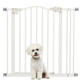 PawHut Metal 74-87cm Adjustable Pet Gate Safety Barrier w/ Auto-Close Door White