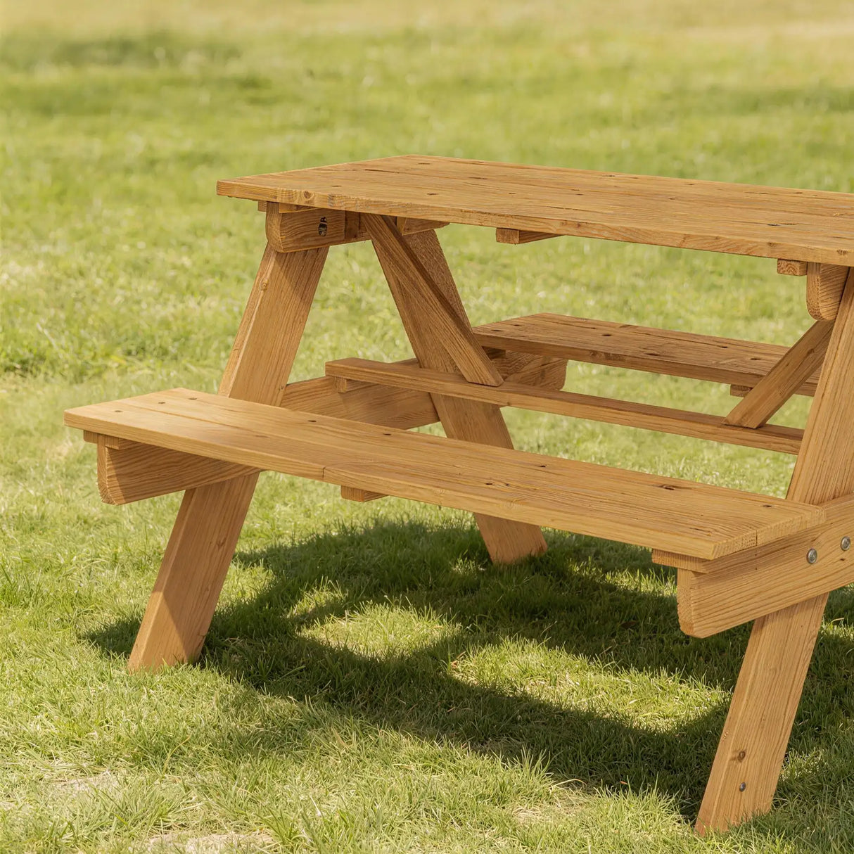 AIYAPLAY Kids Picnic Table for Outdoor Wooden Table & Bench Set with Integrated Benches Natural Wood