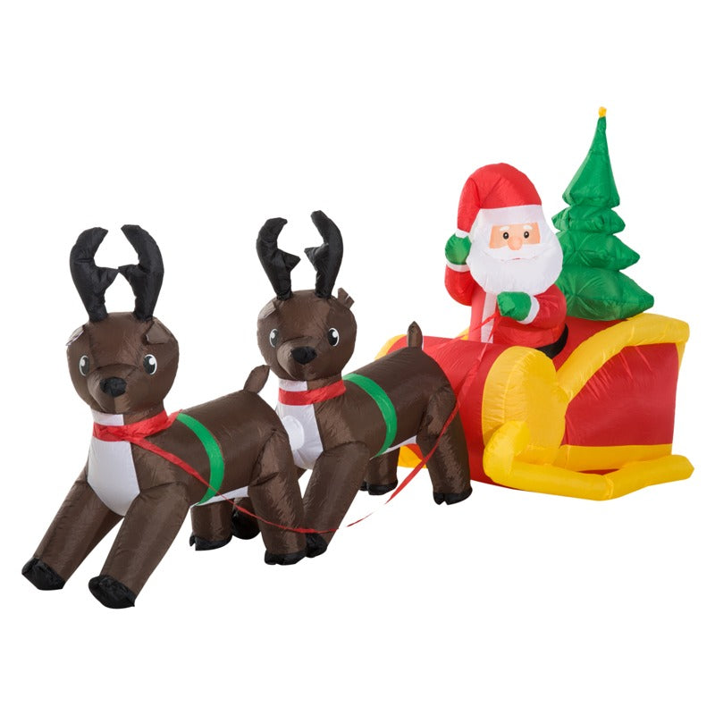 HOMCOM Large Self-inflating Inflatable Xmas Santa Claus Sledge Sleigh w/Reindeer LED Outdoor Blow Up Christmas Decoration