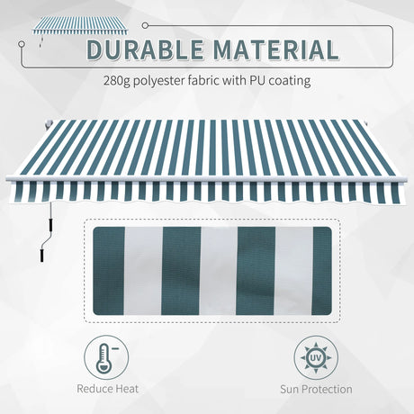 Outsunny Manual Retractable Awning, size (4m x3m)-Green/White Stripes
