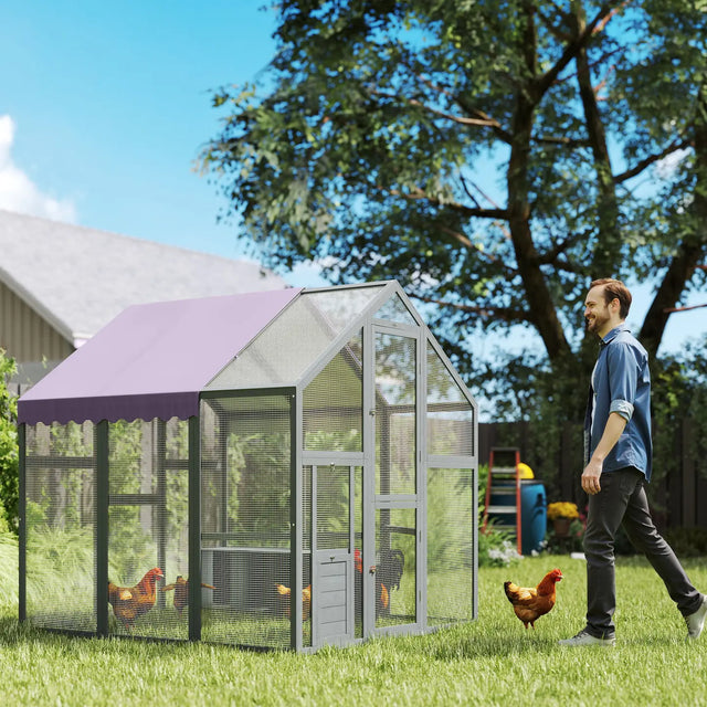 PawHut Large Walk In Chicken Run with Waterproof & Anti-UV Cover, for 6-8 Chickens, for Garden, Farm, 5.5' x 6' x 6'