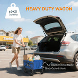 Outsunny 41L Festival Trolley on Wheels, Small Garden Folding Trolley Cart, 60kg Heavy Duty Collapsible Folding Wagon with Adjustable Handle and Carrying Bag for Beach, Camping, Festival, Blue