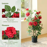 HOMCOM 90cm Artificial Rose Tree Set of 2, Decorative Fake Plant with 344 Silk Leaves 17 Flowers for Outdoor Indoor Decor, Red