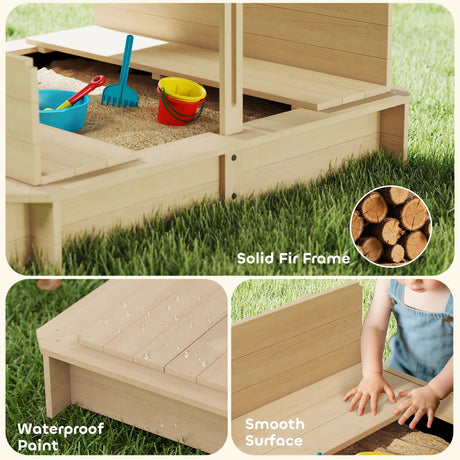 Outsunny Kids Square Wooden Sandpit, Children Sandbox Outdoor Playset
