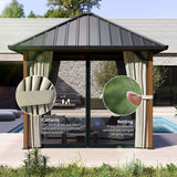 Outsunny 3 x 3(m) Hardtop Gazebo with Galvanised Steel Roof and Water Gutter, Waterproof Permanent Pavilion Garden Gazebo with Netting and Curtains for Patio, Deck, Walnut Wood Finish