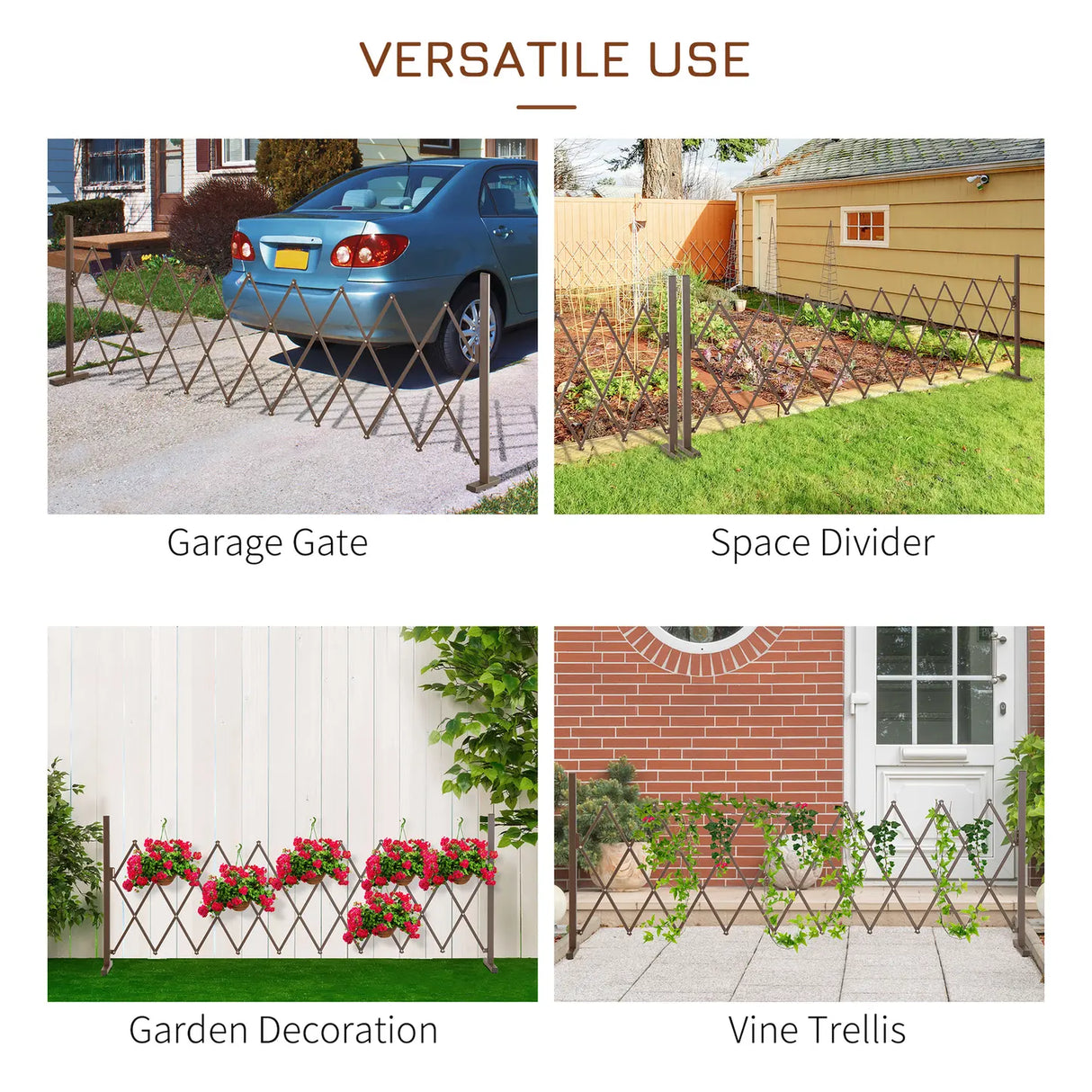 Outsunny Expanding Trellis Fence Freestanding Movable Fence Foldable Garden Screen Panel Aluminum, 300cm x 103.5 cm, Dark Brown