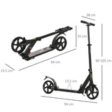 HOMCOM Folding Kick Scooter, Adjustable Ride On Scooter with 200mm Big Wheels and Double Shock Absorption, Urban Scooter for 14+ Teens Adult - Black