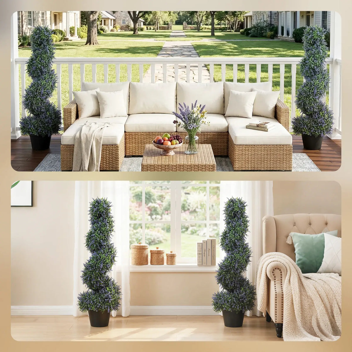 HOMCOM Artificial Lavender Topiary Tree Set of 2, UV Resistant Fake Plants in Pot for Indoor Outdoor Decor, 90 cm, Purple