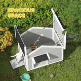 PawHut Wooden Dog House Outdoor with Openable Roof, Removable Floor, Curtain, Elevated Feet, for Medium Dogs, Light Grey