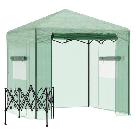 Outsunny Pop-up Small Greenhouse, Outdoor Walk-in Tomato Greenhouse with Carrying Bag, PE Cover, Steel Frame, Green, 2.4L x 1.8W x 2.4H m